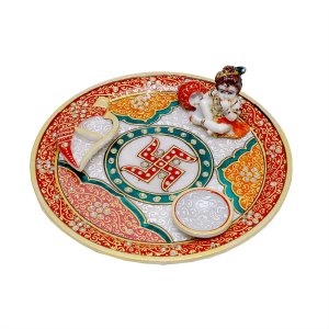 Marble Puja Thali/ Handcrafted Puja Thali/ Festival Gift