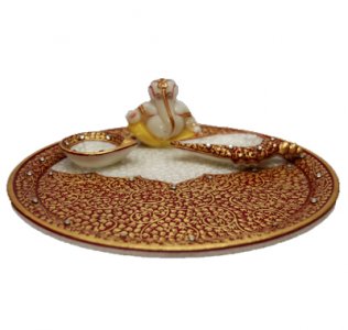 Marble Puja Thali/ Handcrafted Puja Thali/ Festival Gift