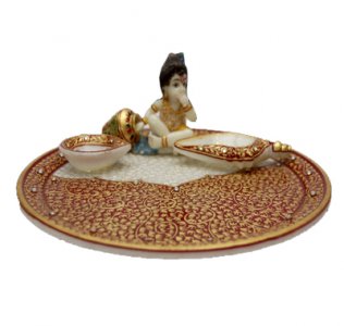 Marble Puja Thali/ Handcrafted Puja Thali/ Festival Gift