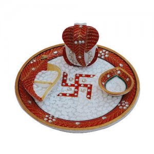 Marble Puja Thali/ Handcrafted Puja Thali/ Festival Gift