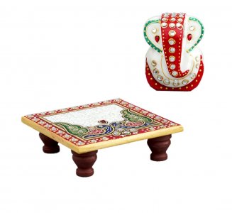 Marble Chowki Ganesha/ Handcrafted Product/Festival Gift