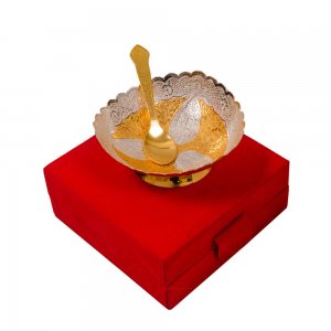 German Silver Double Tone Bowl With Spoon Set/Corporate Gift