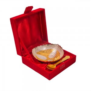 German Silver Double Tone Bowl With Spoon Set/Corporate Gift